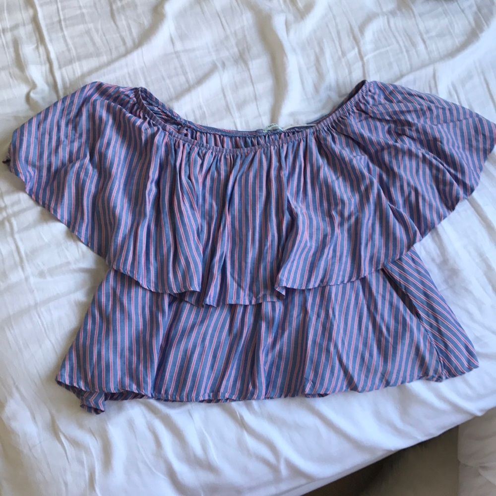 Blue and Red Off the Shoulder Top